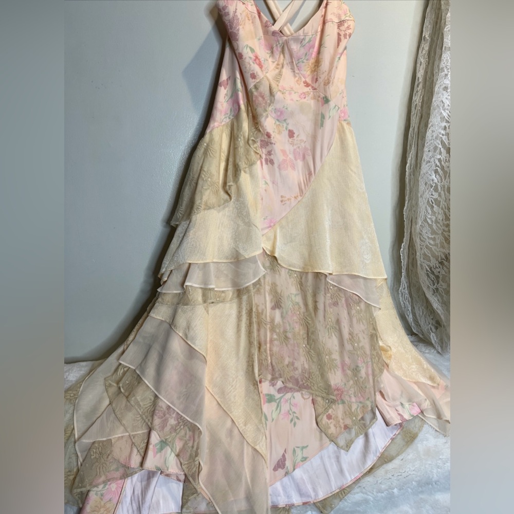 Free People Laughlin Vintage Lace Ruffles Mixed Printed Asymmetrical Dress - Picture 6 of 9